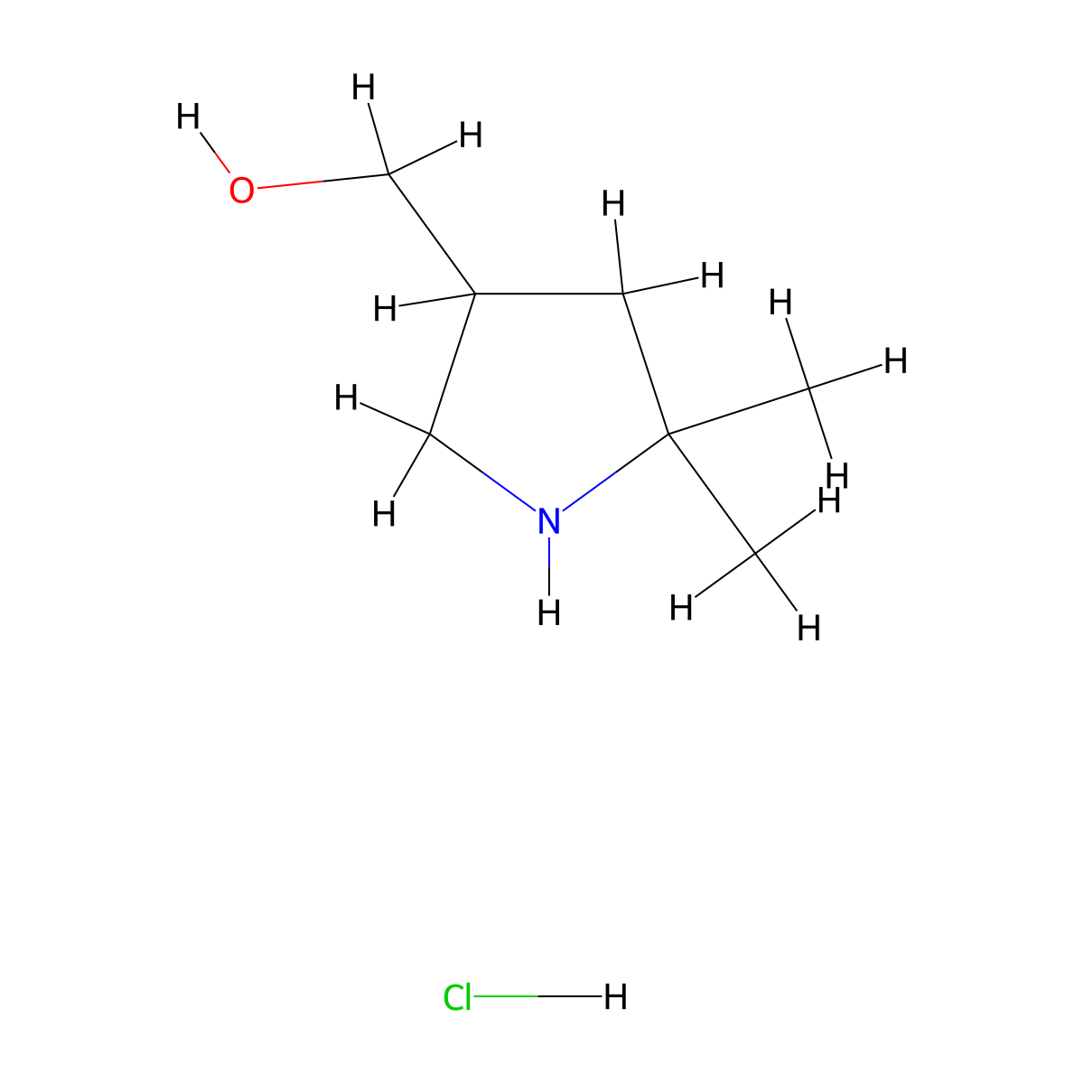 (5,5-Dimethylpyrrolidin-3-yl)methanol hydrochloride molecular structure, CAS 1823941-73-6