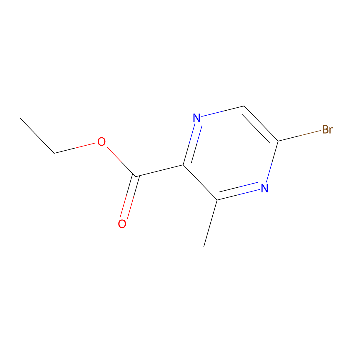 Ethyl 5-bromo-3-methylpyrazine-2-carboxylate molecular structure, CAS 1823942-60-4