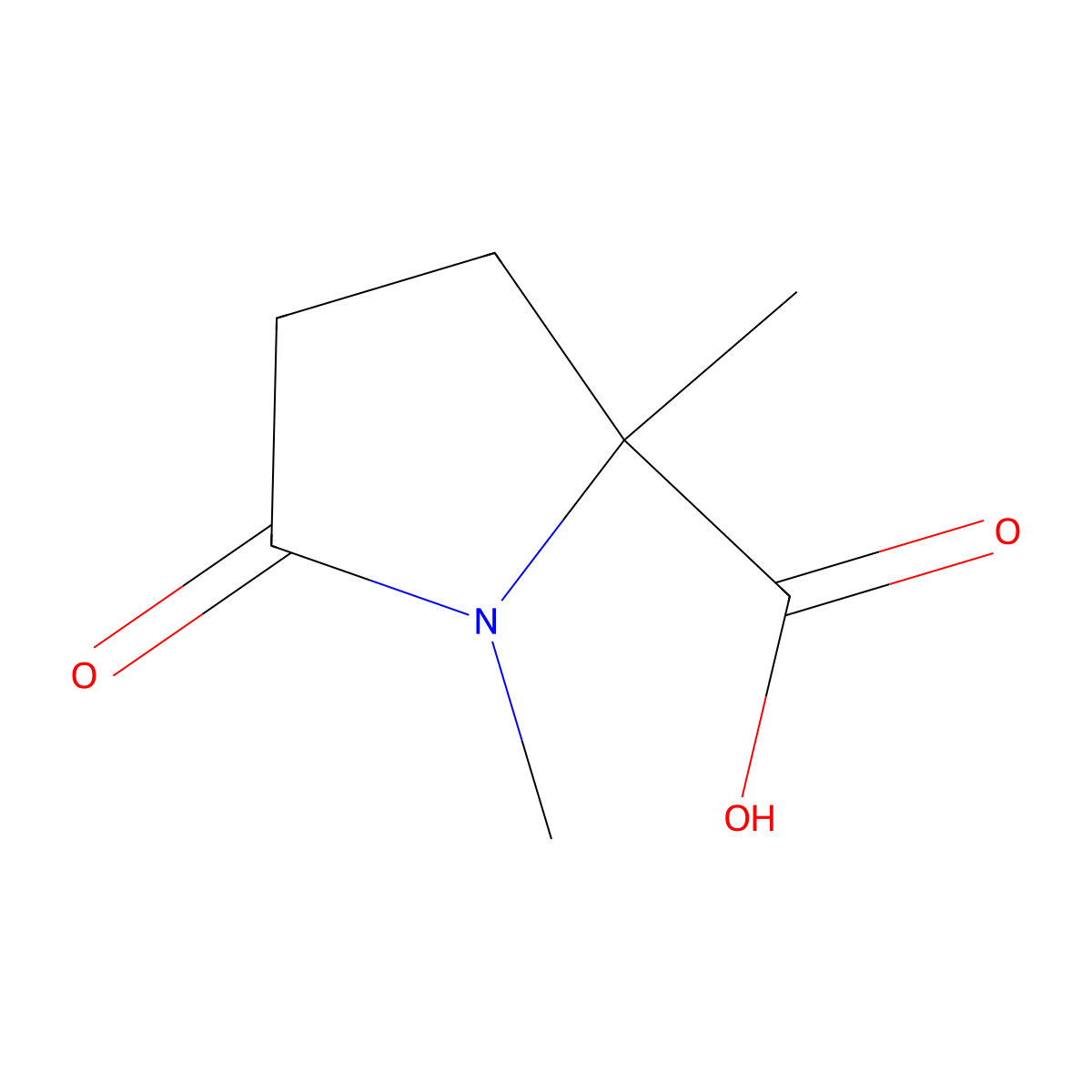 1,2-Dimethyl-5-oxopyrrolidine-2-carboxylic acid molecular structure, CAS 1823956-44-0
