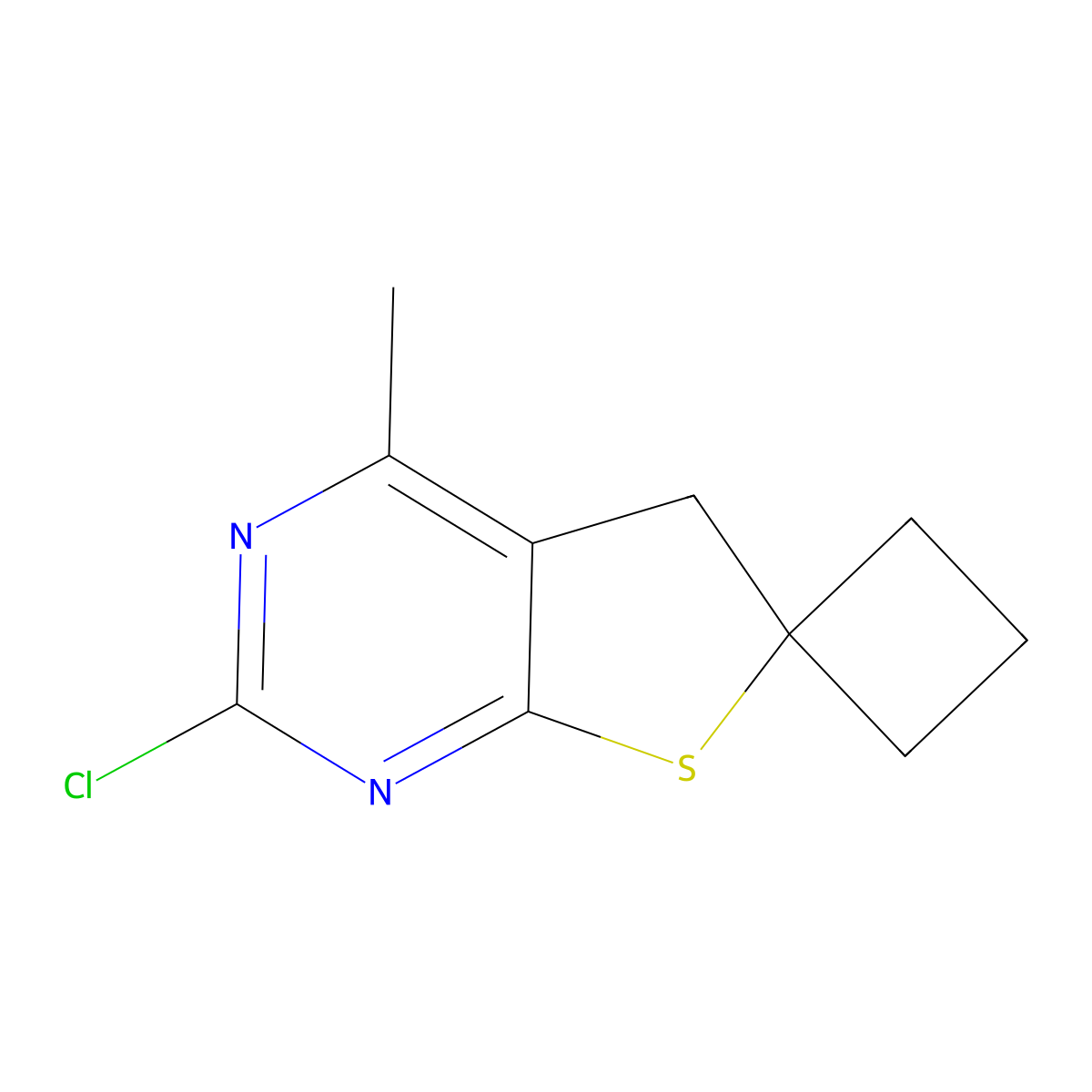 2'-Chloro-4'-methyl-5'H-spiro[cyclobutane-1,6'-thieno[2,3-D]pyrimidine] molecular structure, CAS 1823957-18-1