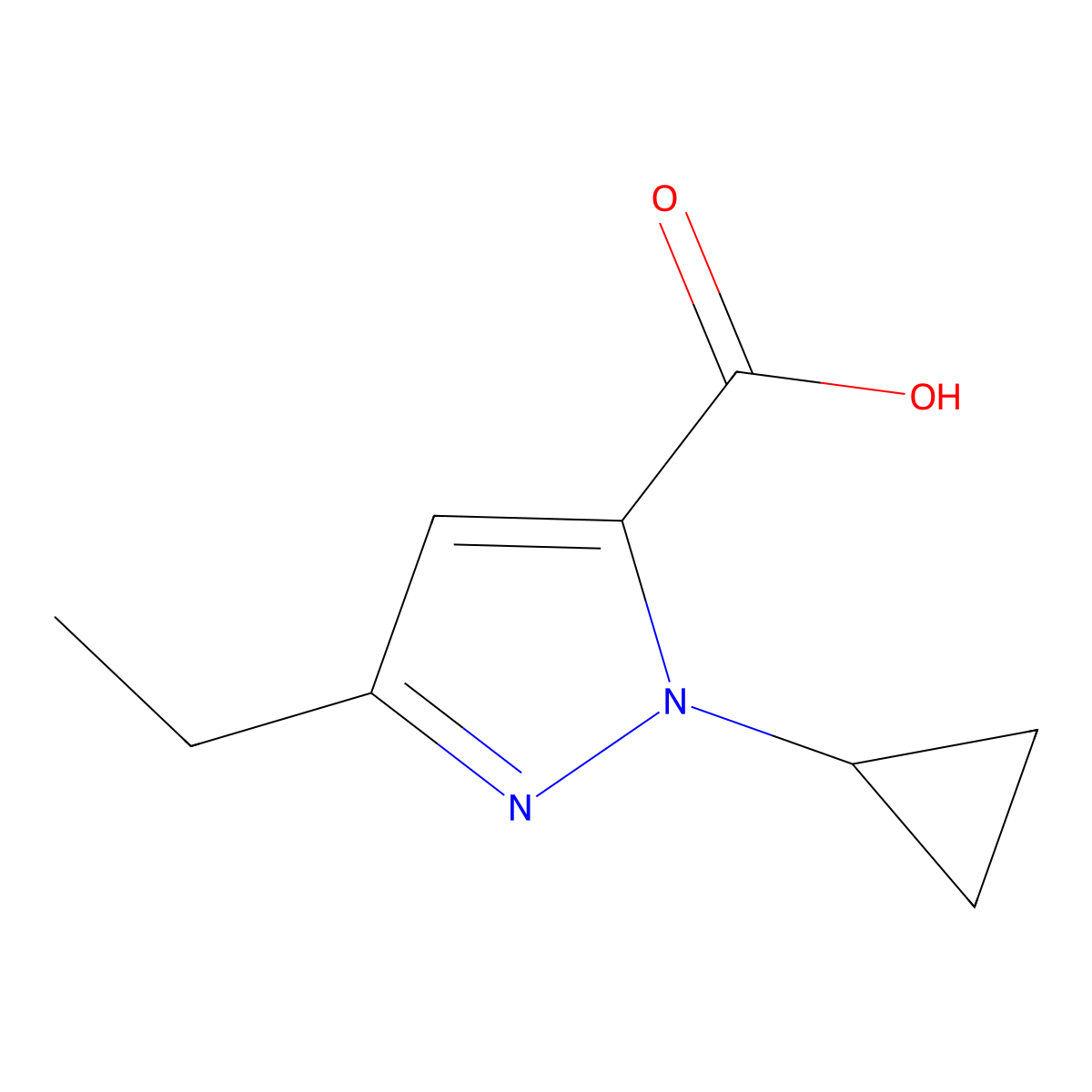 1-Cyclopropyl-3-ethyl-1H-pyrazole-5-carboxylic acid molecular structure, CAS 1823960-28-6