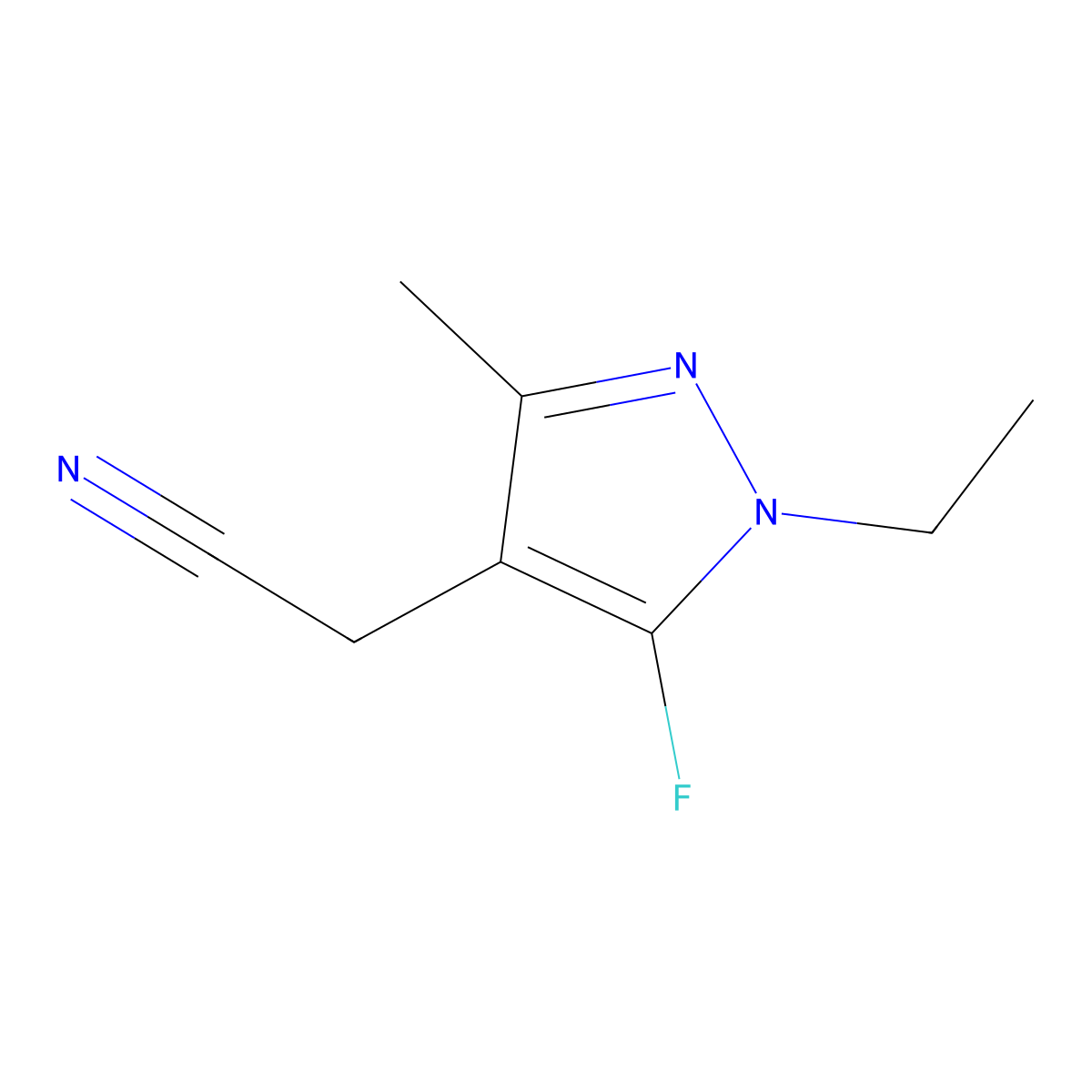 2-(1-Ethyl-5-fluoro-3-methyl-1H-pyrazol-4-yl)acetonitrile molecular structure, CAS 1823967-69-6