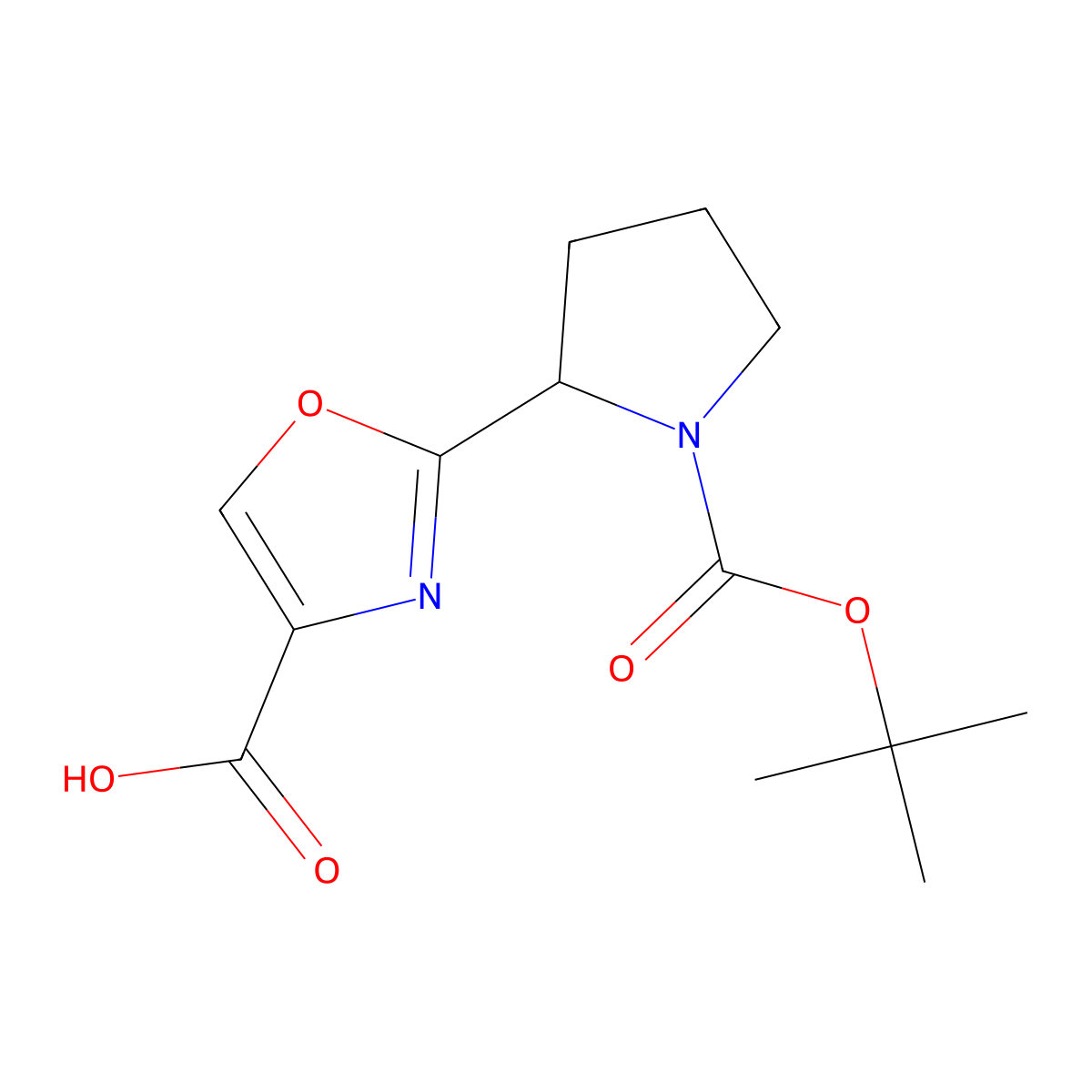 2-{1-[(Tert-butoxy)carbonyl]pyrrolidin-2-yl}-1,3-oxazole-4-carboxylic acid molecular structure, CAS 1823978-68-2