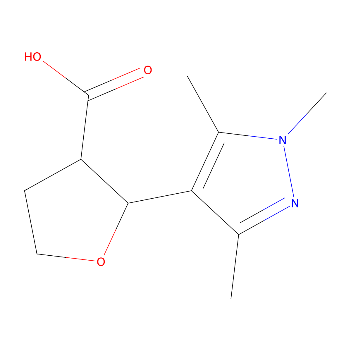 2-(Trimethyl-1H-pyrazol-4-yl)oxolane-3-carboxylic acid molecular structure, CAS 1823991-03-2