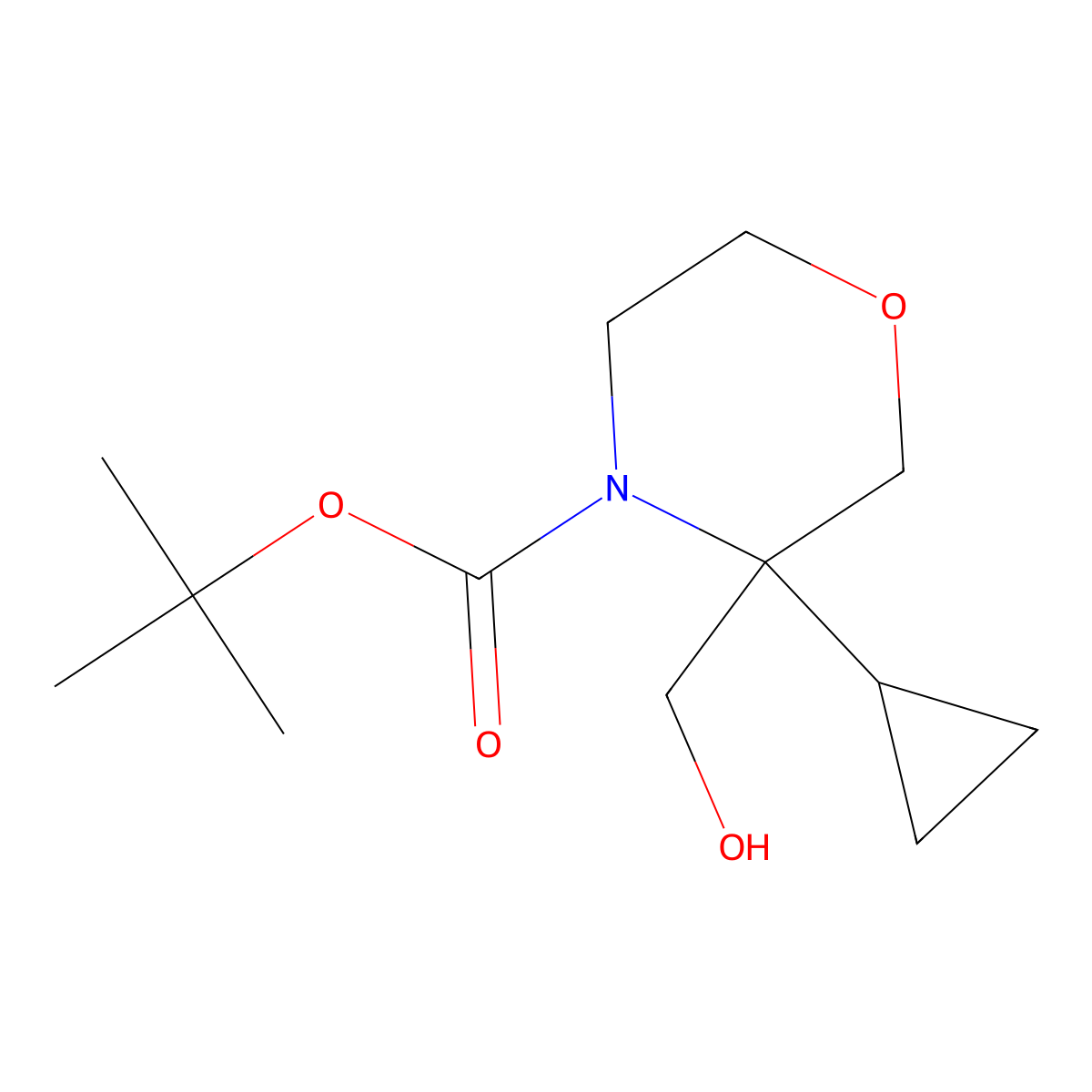 Tert-butyl 3-cyclopropyl-3-(hydroxymethyl)morpholine-4-carboxylate molecular structure, CAS 1823995-12-5