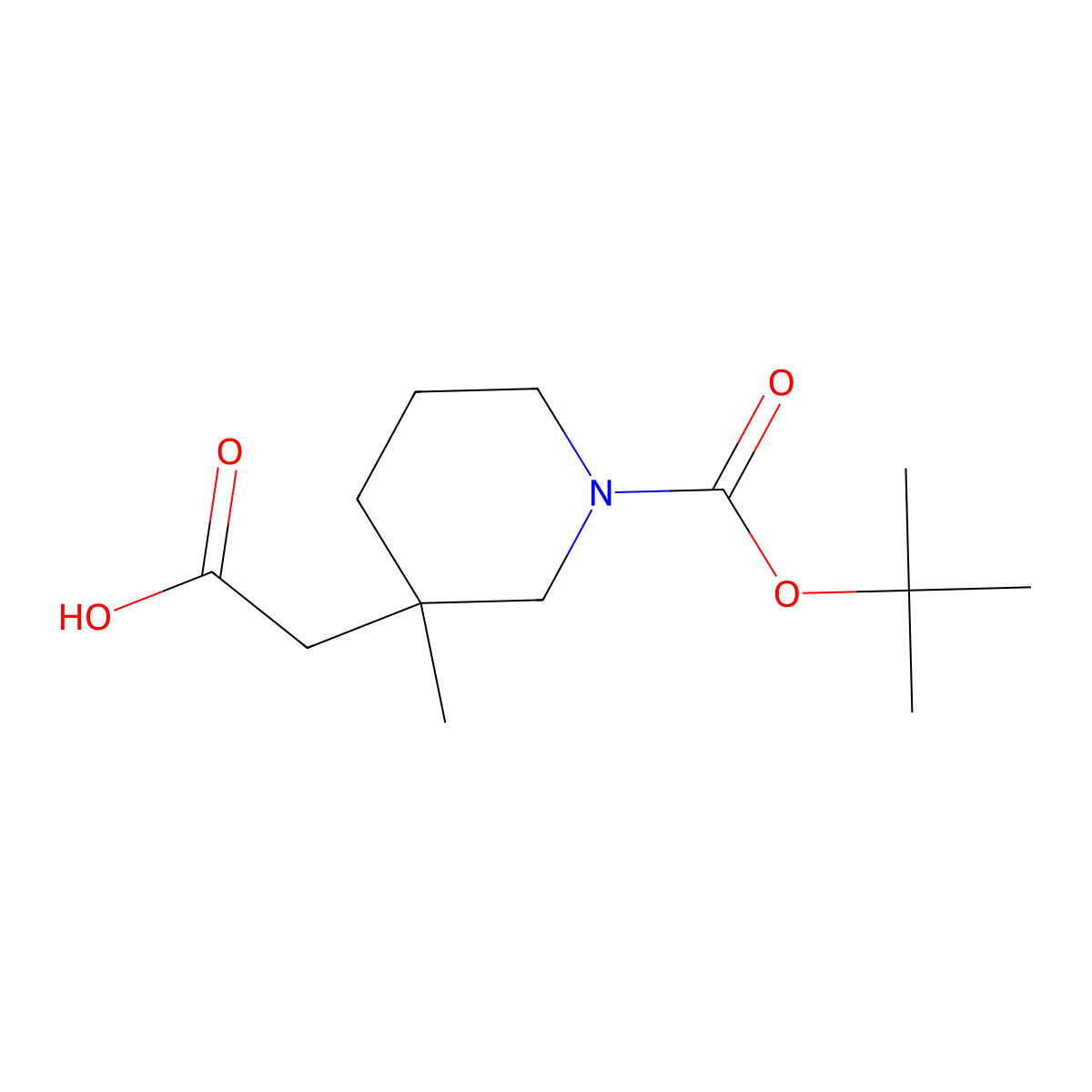2-(1-Tert-butoxycarbonyl-3-methyl-3-piperidyl)acetic acid molecular structure, CAS 1823995-21-6