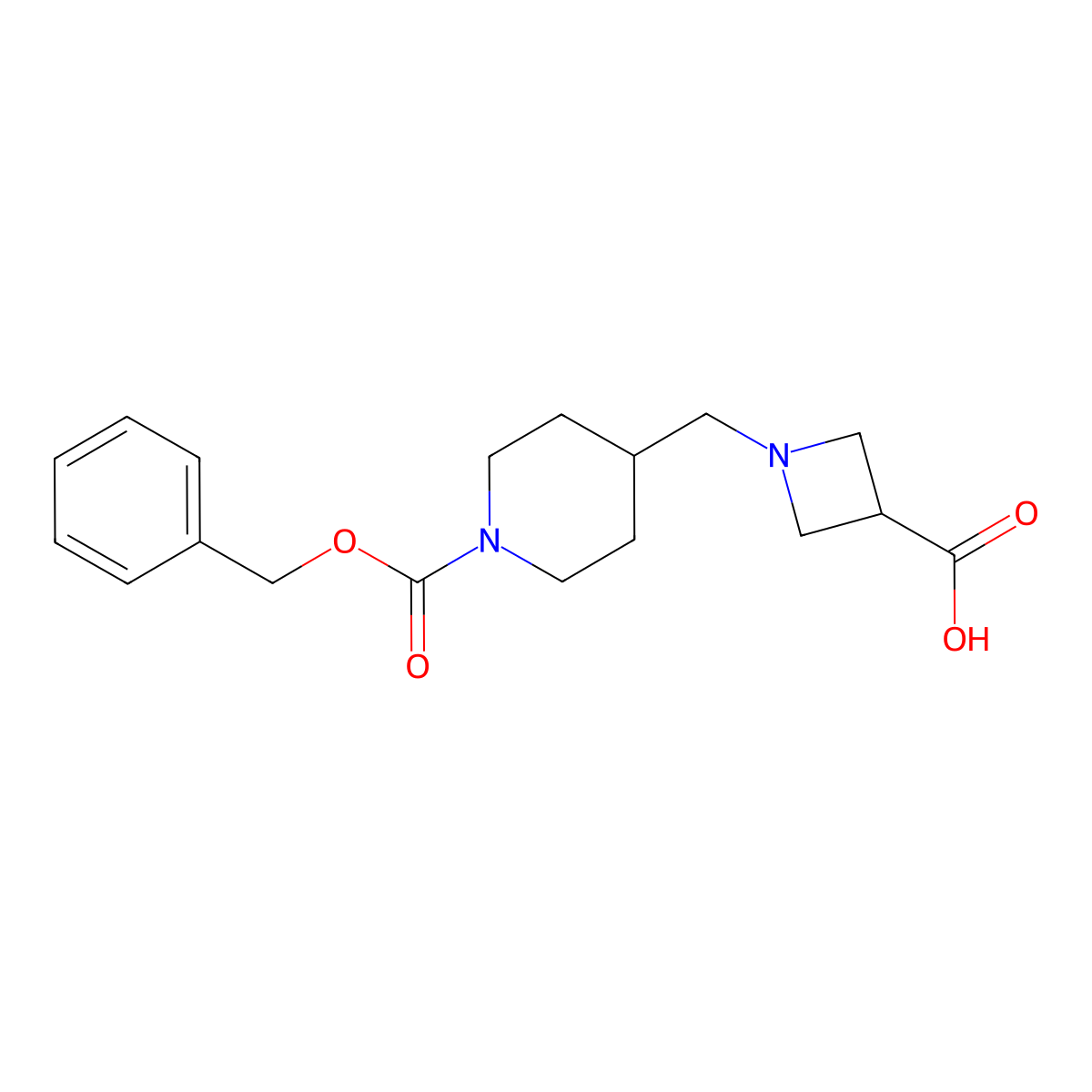 1-({1-[(Benzyloxy)carbonyl]piperidin-4-yl}methyl)azetidine-3-carboxylic acid molecular structure, CAS 1824007-42-2