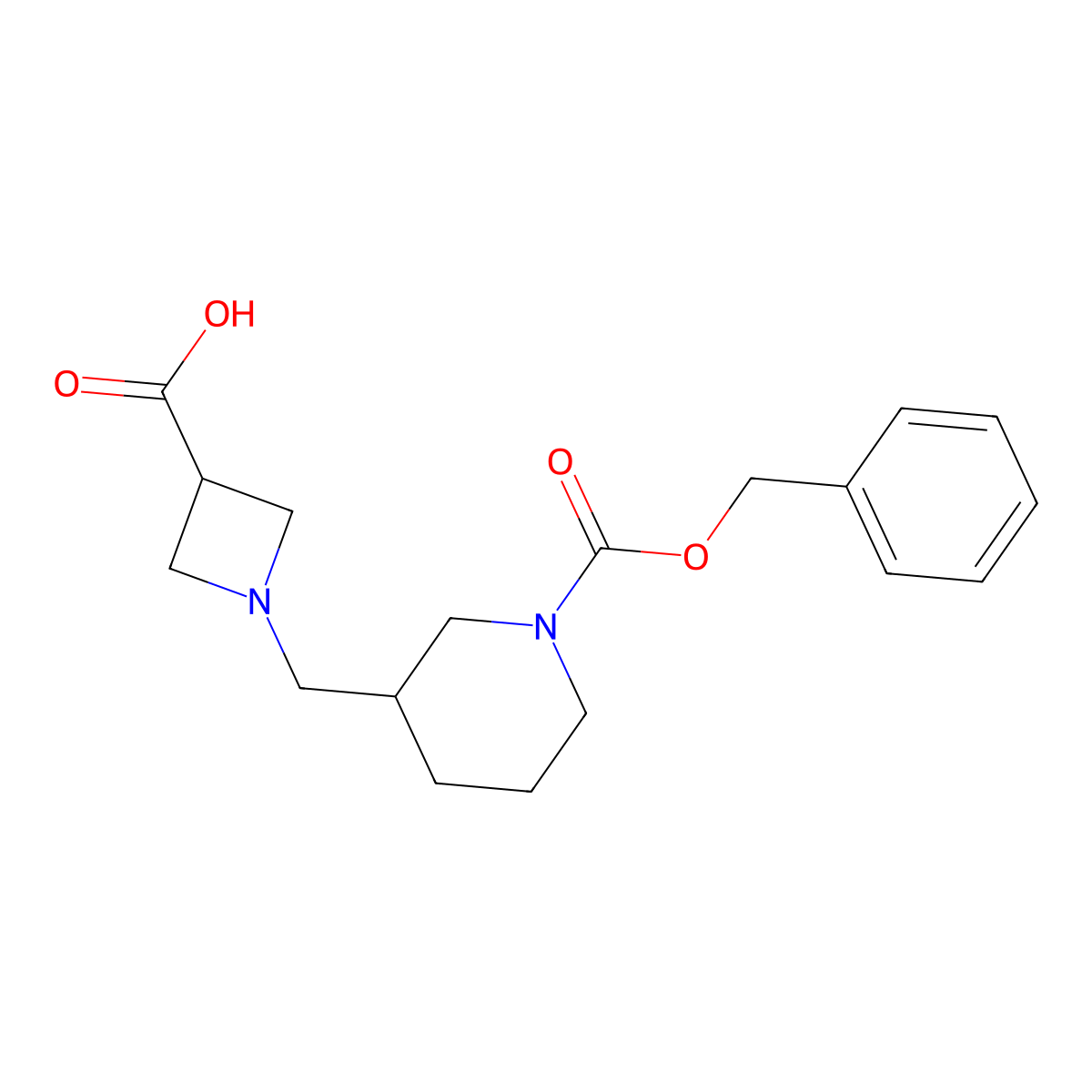 1-[(1-Phenylmethoxycarbonylpiperidin-3-yl)methyl]azetidine-3-carboxylicacid molecular structure, CAS 1824008-42-5