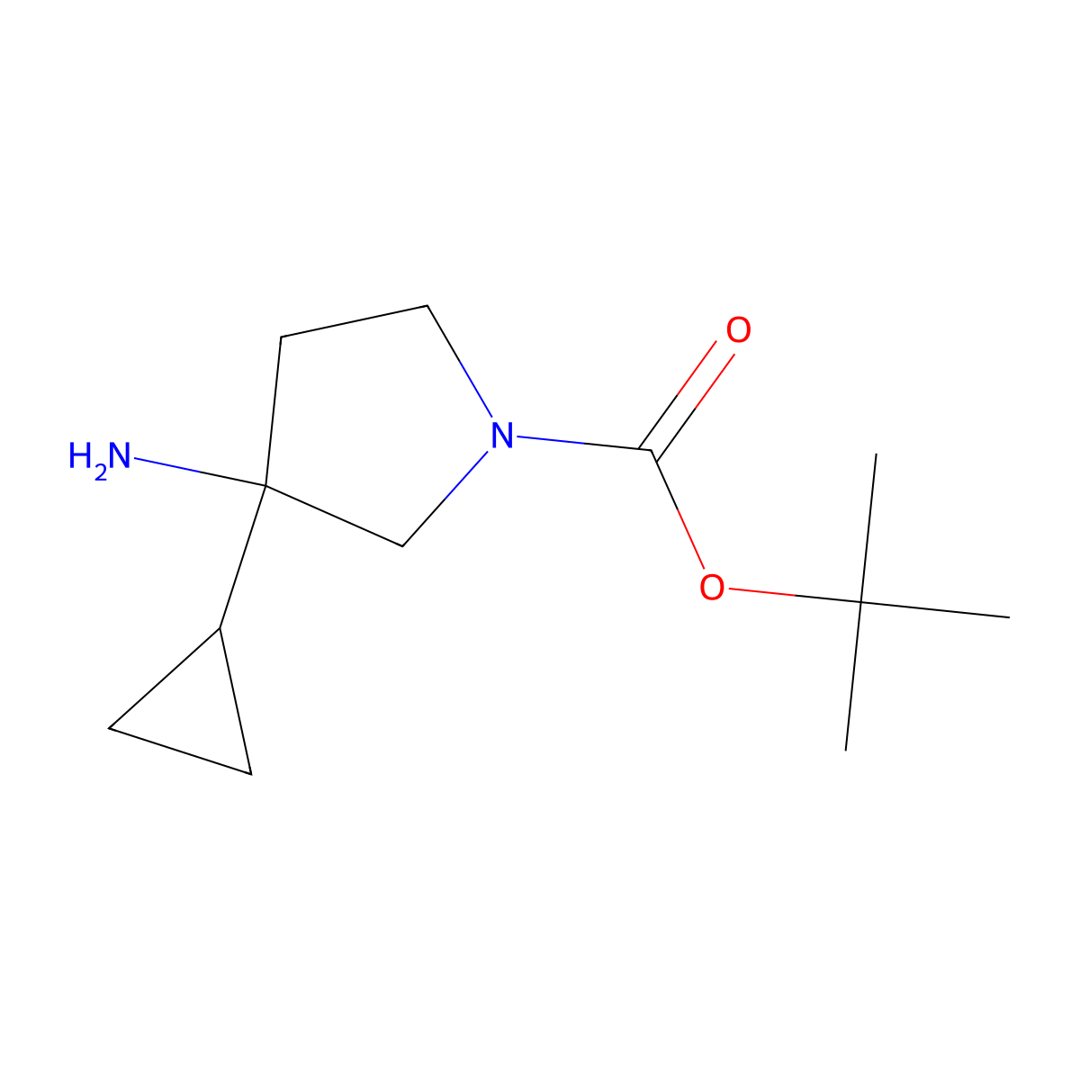 Tert-butyl 3-amino-3-cyclopropylpyrrolidine-1-carboxylate molecular structure, CAS 1824010-57-2