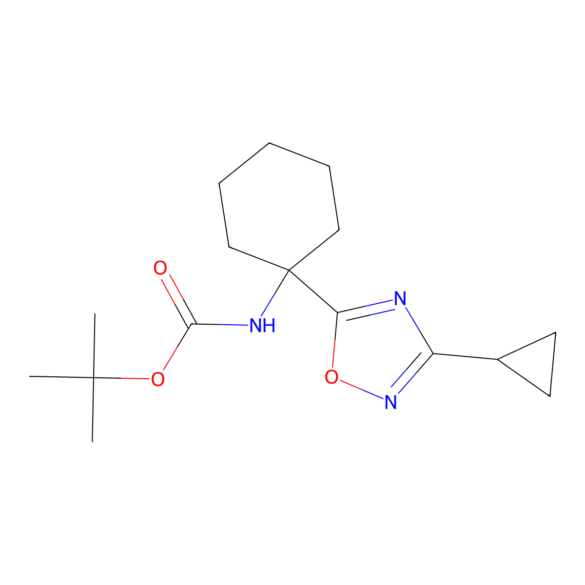 Tert-butyl [1-(3-cyclopropyl-1,2,4-oxadiazol-5-yl)cyclohexyl]carbamate molecular structure, CAS 1824014-61-0