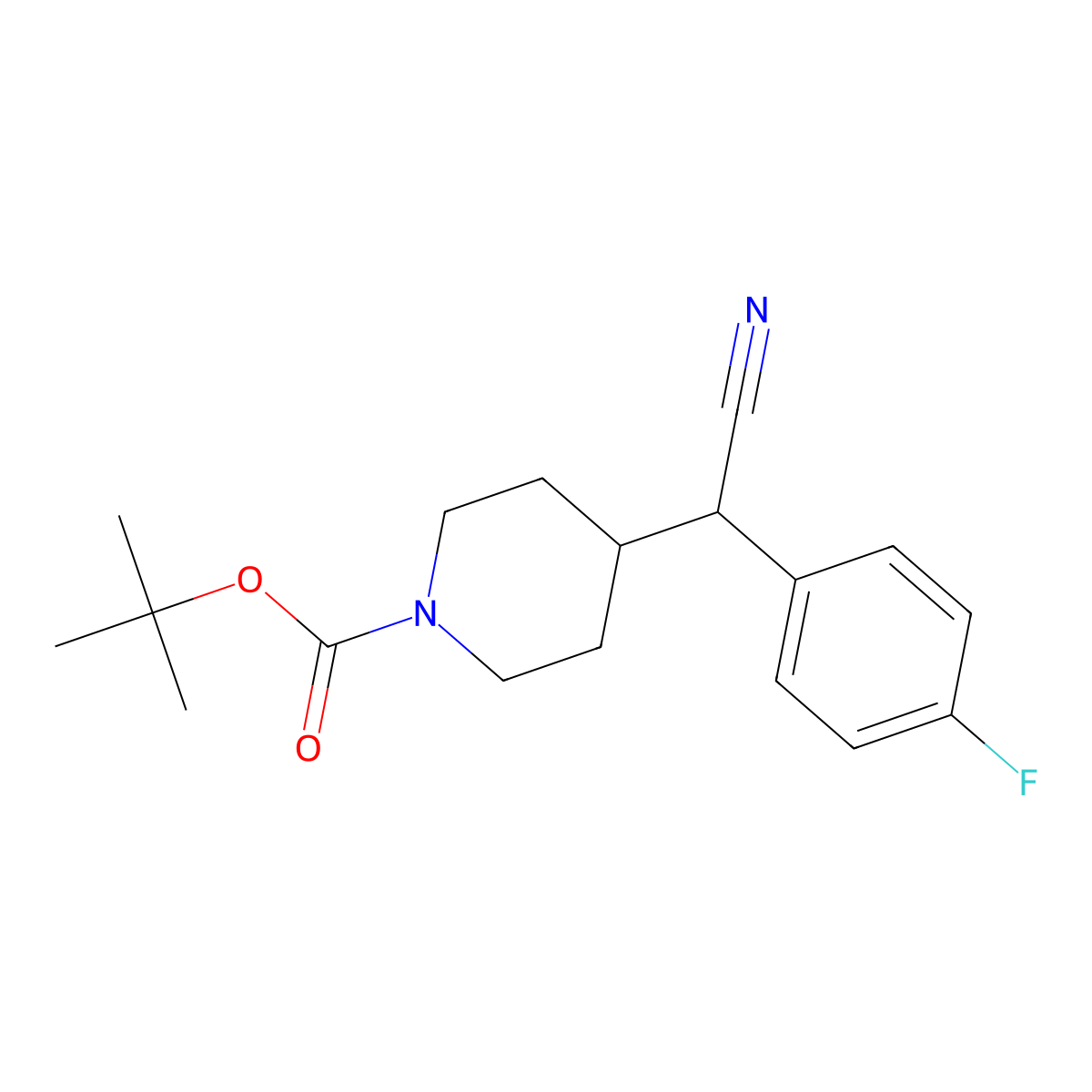 Tert-butyl 4-(cyano(4-fluorophenyl)methyl)piperidine-1-carboxylate molecular structure, CAS 1824014-64-3