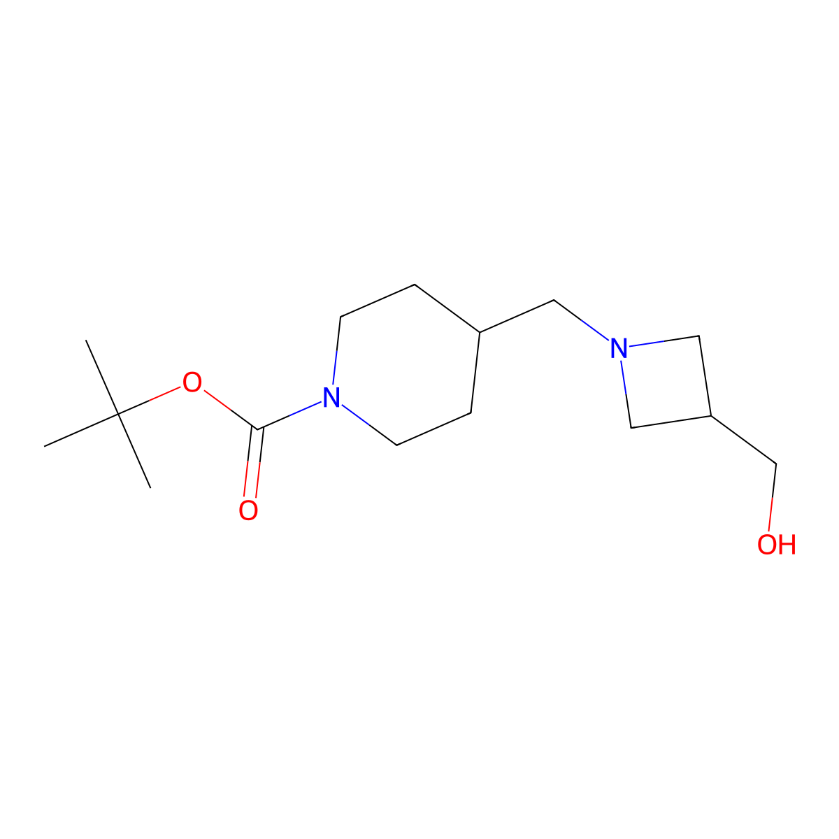 Tert-butyl 4-((3-(hydroxymethyl)azetidin-1-yl)methyl)piperidine-1-carboxylate molecular structure, CAS 1824017-45-9