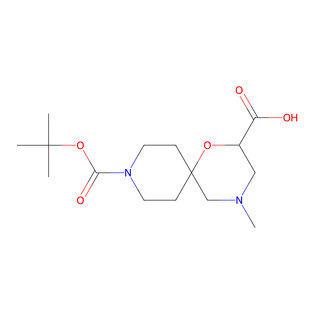 9-(tert-Butoxycarbonyl)-4-methyl-1-oxa-4,9-diazaspiro[5.5]undecane-2-carboxylic acid molecular structure, CAS 1824018-10-1