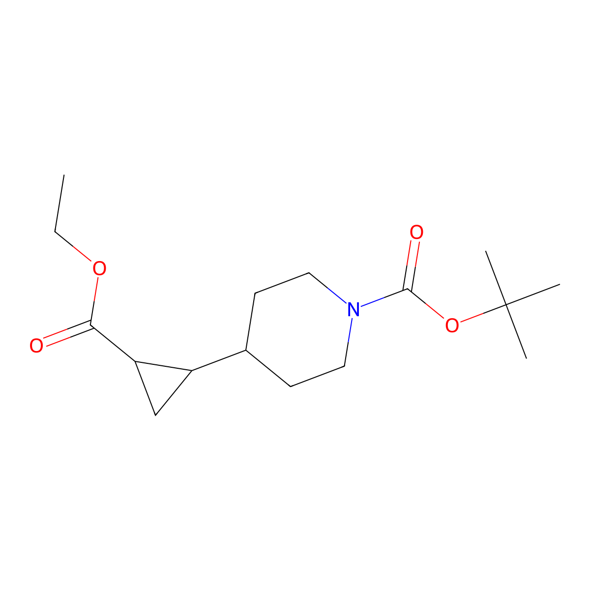 Tert-butyl 4-(2-(ethoxycarbonyl)cyclopropyl)piperidine-1-carboxylate molecular structure, CAS 1824021-64-8