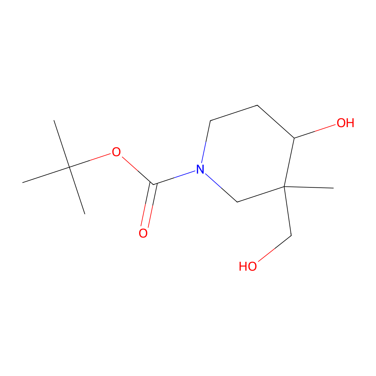 tert-Butyl 4-hydroxy-3-(hydroxymethyl)-3-methylpiperidine-1-carboxylate molecular structure, CAS 1824023-72-4