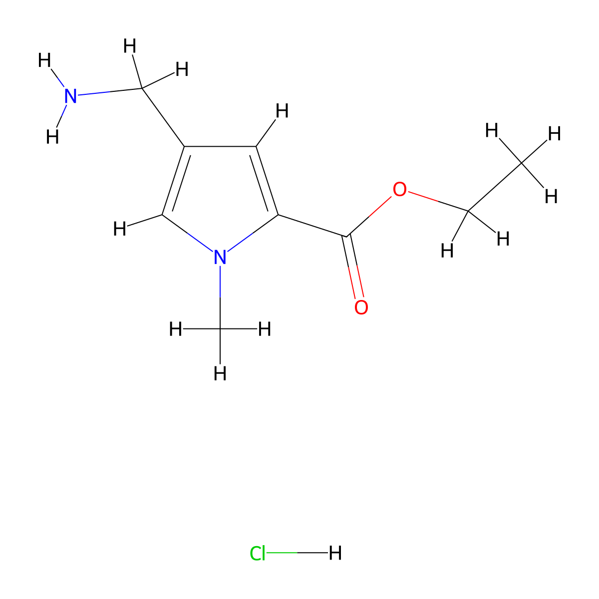 Ethyl 4-(aminomethyl)-1-methyl-1H-pyrrole-2-carboxylate hydrochloride molecular structure, CAS 1824025-51-5