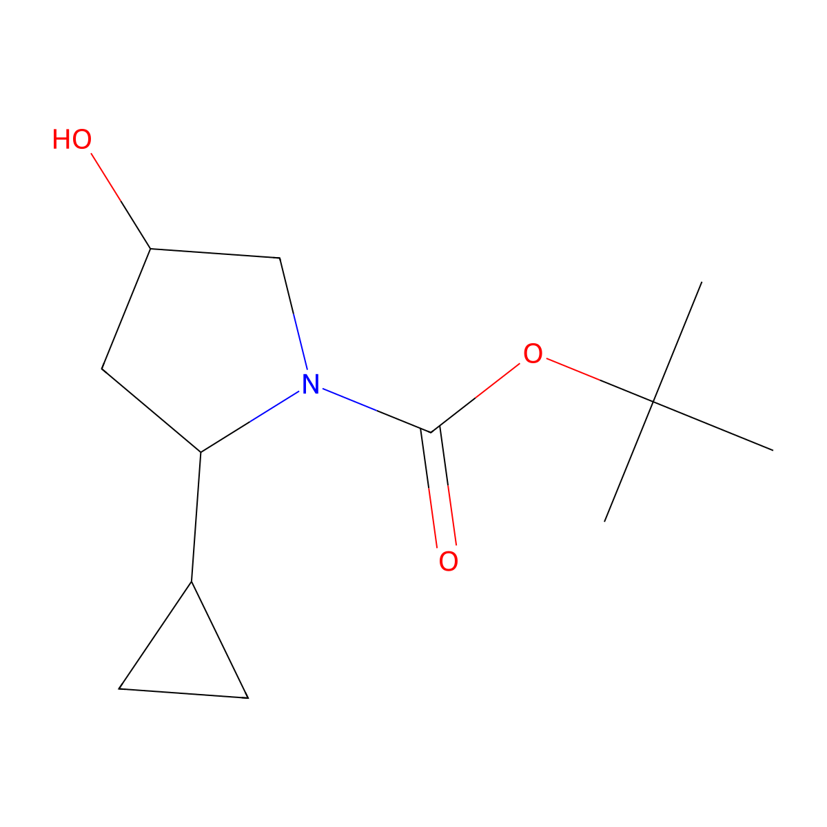 Tert-butyl 2-cyclopropyl-4-hydroxypyrrolidine-1-carboxylate molecular structure, CAS 1824027-69-1