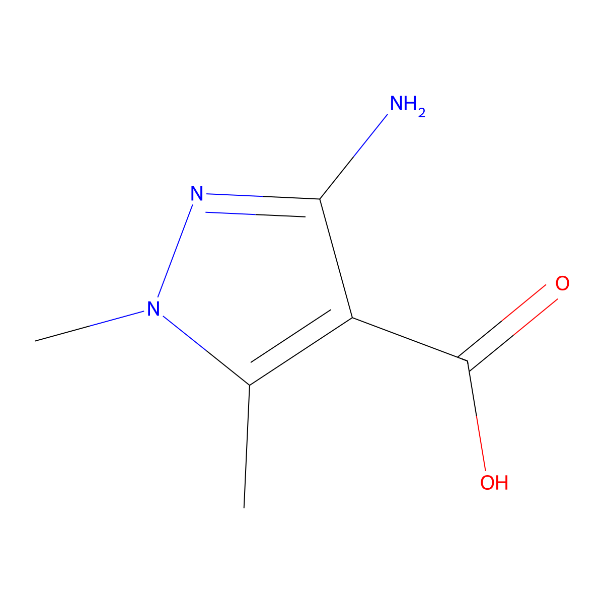 3-amino-1,5-dimethyl-1H-pyrazole-4-carboxylic acid molecular structure, CAS 1824042-67-2