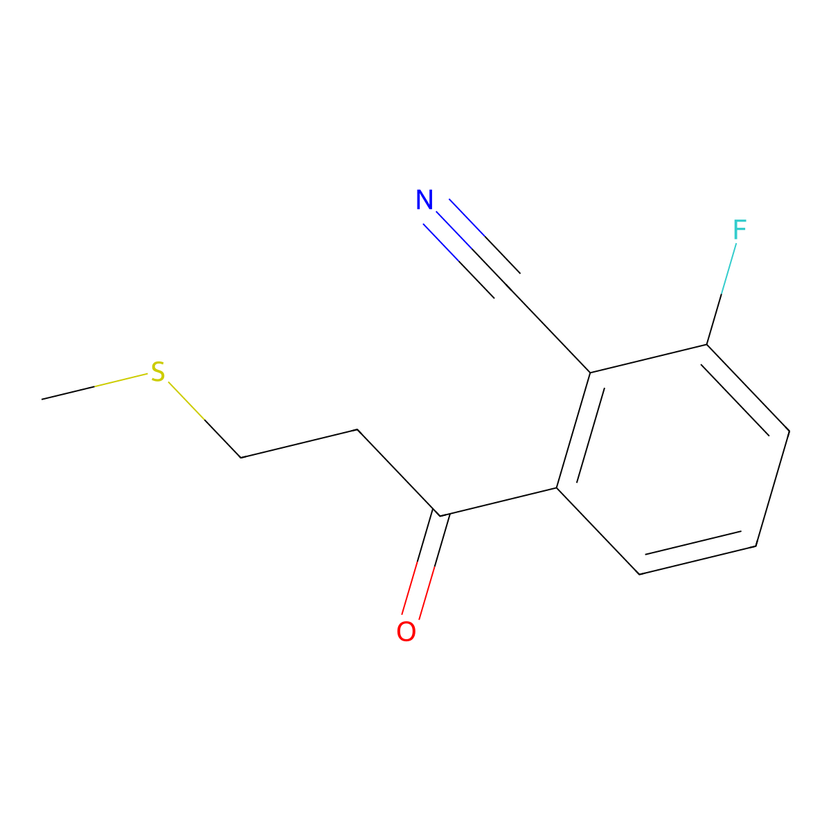 2-Fluoro-6-[3-(methylsulfanyl)propanoyl]benzonitrile molecular structure, CAS 1824051-85-5