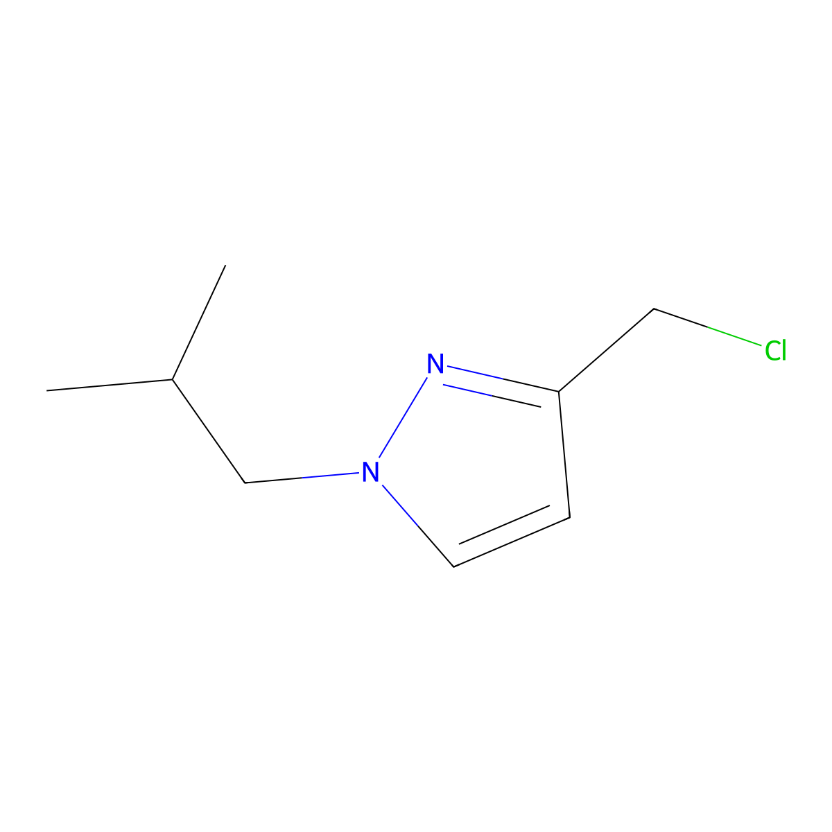 3-(chloromethyl)-1-(2-methylpropyl)-1H-pyrazole molecular structure, CAS 1824054-77-4