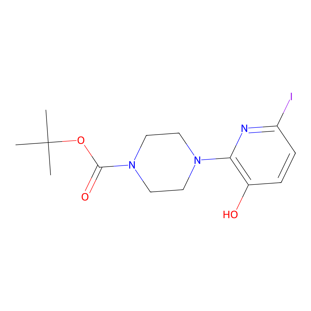 3-Hydroxy-6-iodo-2-(4-tert-butoxycarbonylpiperazin-1-yl)-pyridine molecular structure, CAS 1824063-25-3