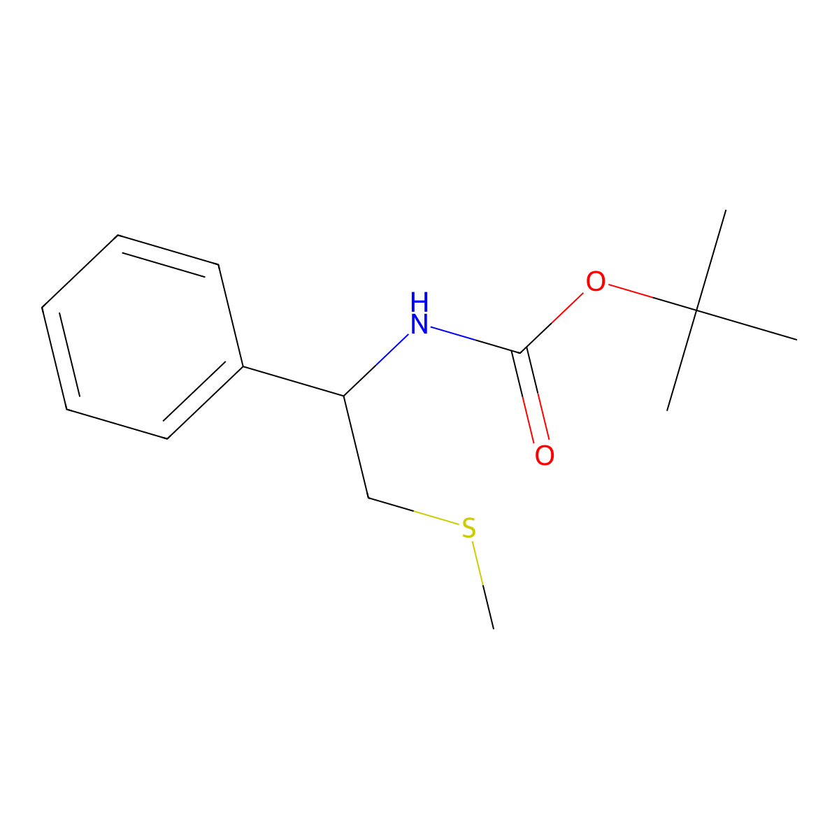 Tert-butyl N-[2-(methylsulfanyl)-1-phenylethyl]carbamate molecular structure, CAS 1824068-96-3