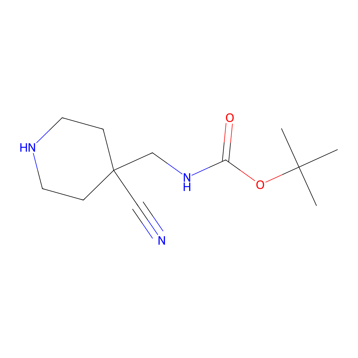 Tert-butyl ((4-cyanopiperidin-4-yl)methyl)carbamate molecular structure, CAS 1824074-50-1
