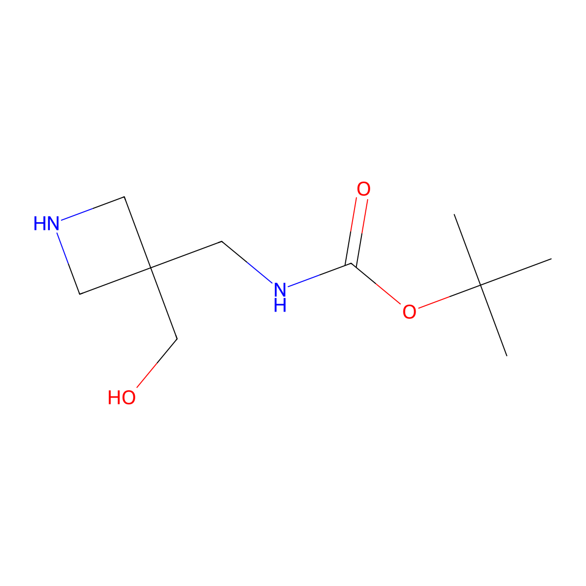 tert-butyl N-{[3-(hydroxymethyl)azetidin-3-yl]methyl}carbamate molecular structure, CAS 1824077-79-3