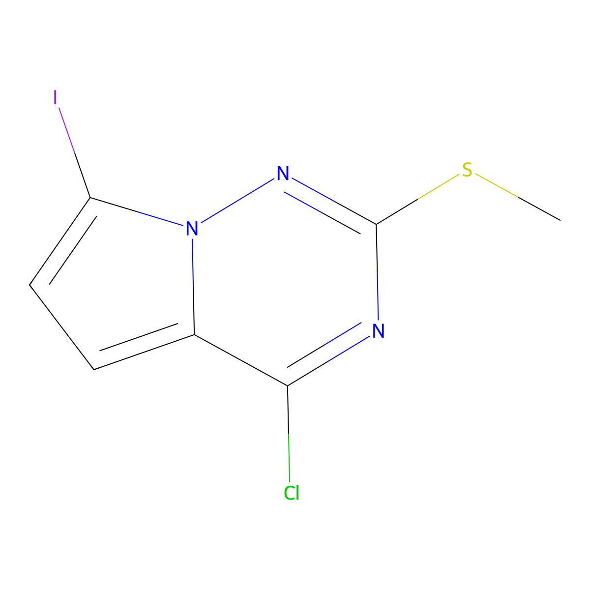 4-Chloro-7-iodo-2-(methylthio)pyrrolo[2,1-f][1,2,4]triazine molecular structure, CAS 1824080-03-6