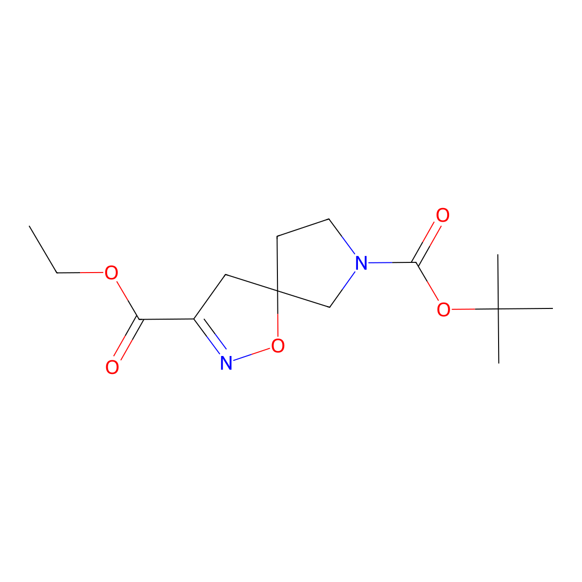 O7-tert-butyl O3-ethyl 1-oxa-2,7-diazaspiro[4.4]non-2-ene-3,7-dicarboxylate molecular structure, CAS 1824081-61-9