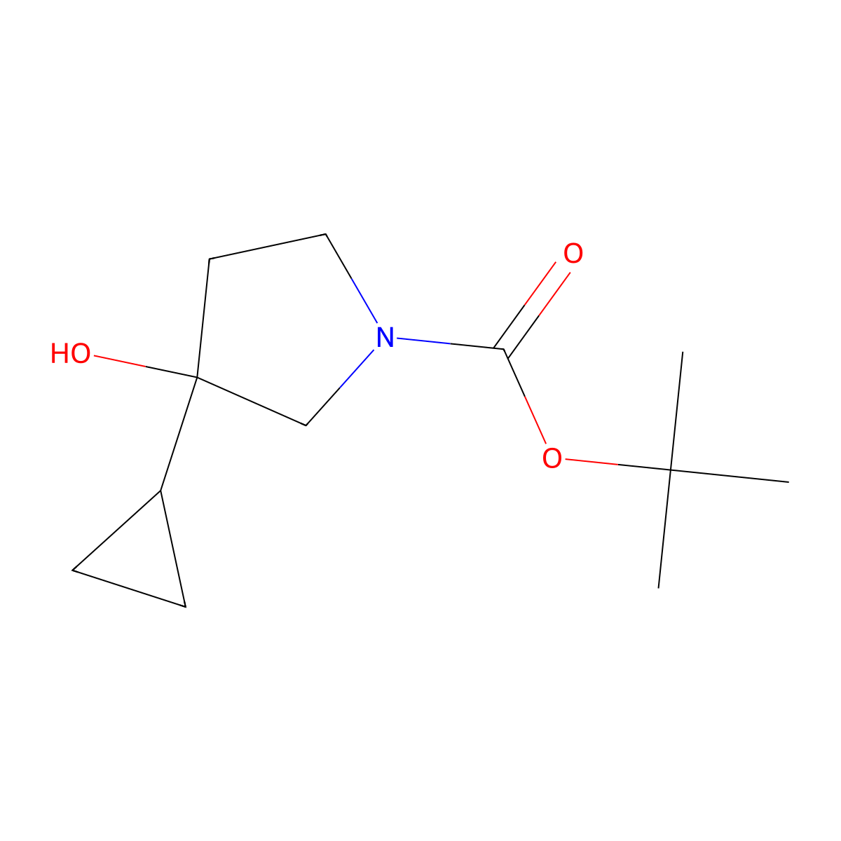 Tert-butyl 3-cyclopropyl-3-hydroxypyrrolidine-1-carboxylate molecular structure, CAS 1824085-17-7