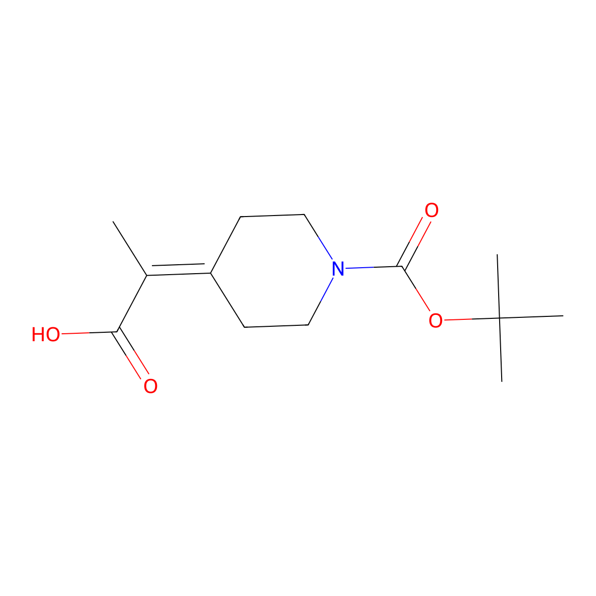 2-{1-[(tert-Butoxy)carbonyl]piperidin-4-ylidene}propanoic acid molecular structure, CAS 1824085-55-3