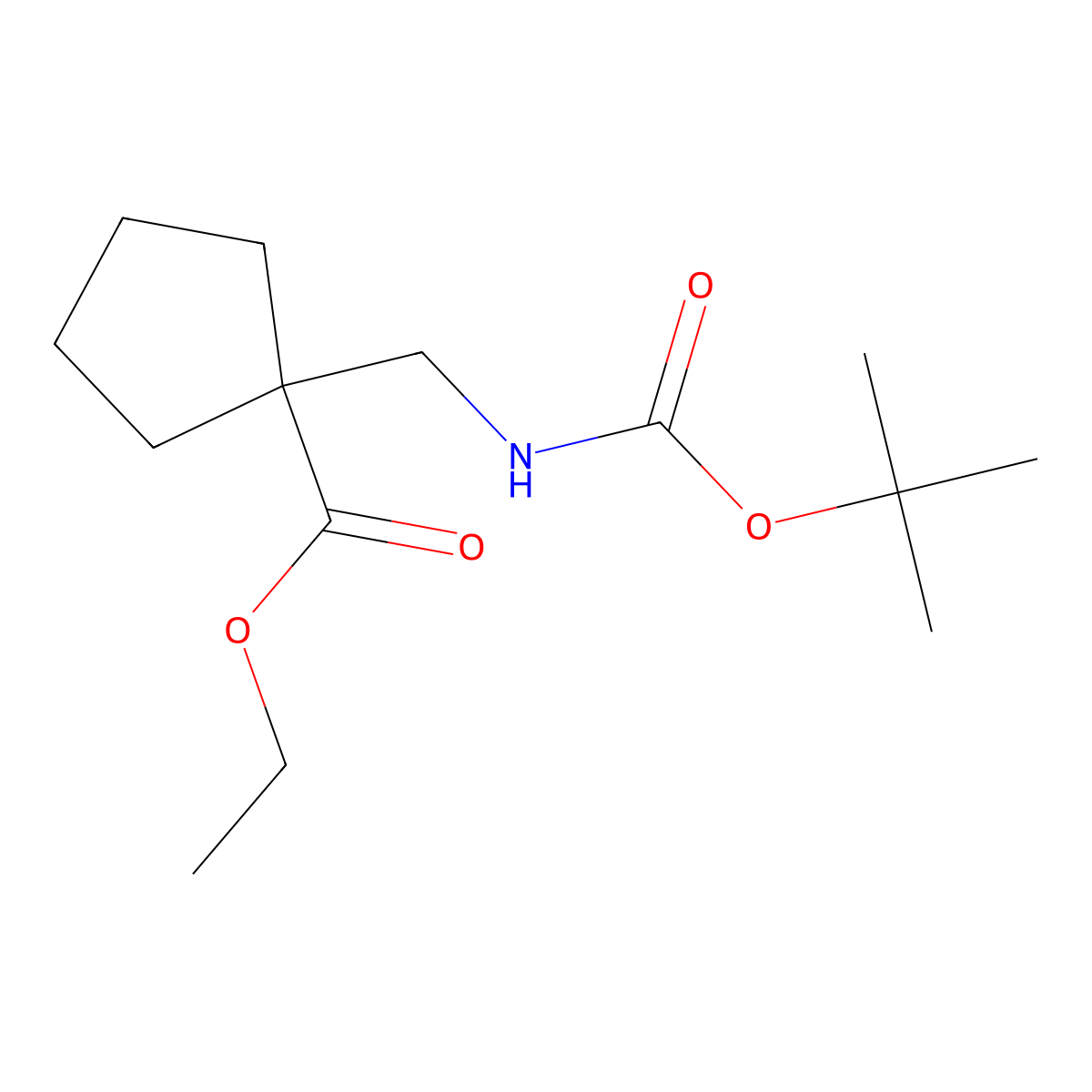 Ethyl 1-(((tert-butoxycarbonyl)amino)methyl)cyclopentanecarboxylate molecular structure, CAS 1824095-77-3