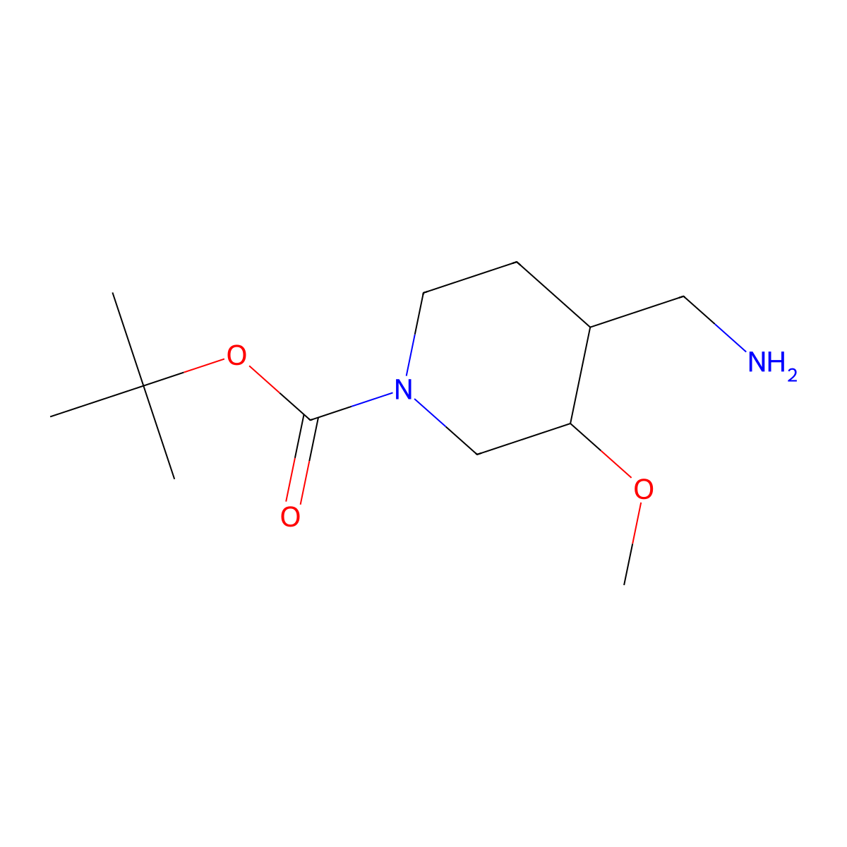 Tert-butyl 4-(aminomethyl)-3-methoxypiperidine-1-carboxylate molecular structure, CAS 1824096-53-8