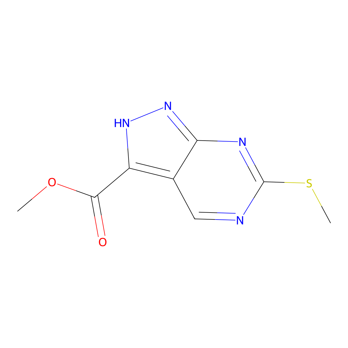 Methyl 6-(methylthio)-1H-pyrazolo[3,4-d]pyrimidine-3-carboxylate molecular structure, CAS 1824113-85-0