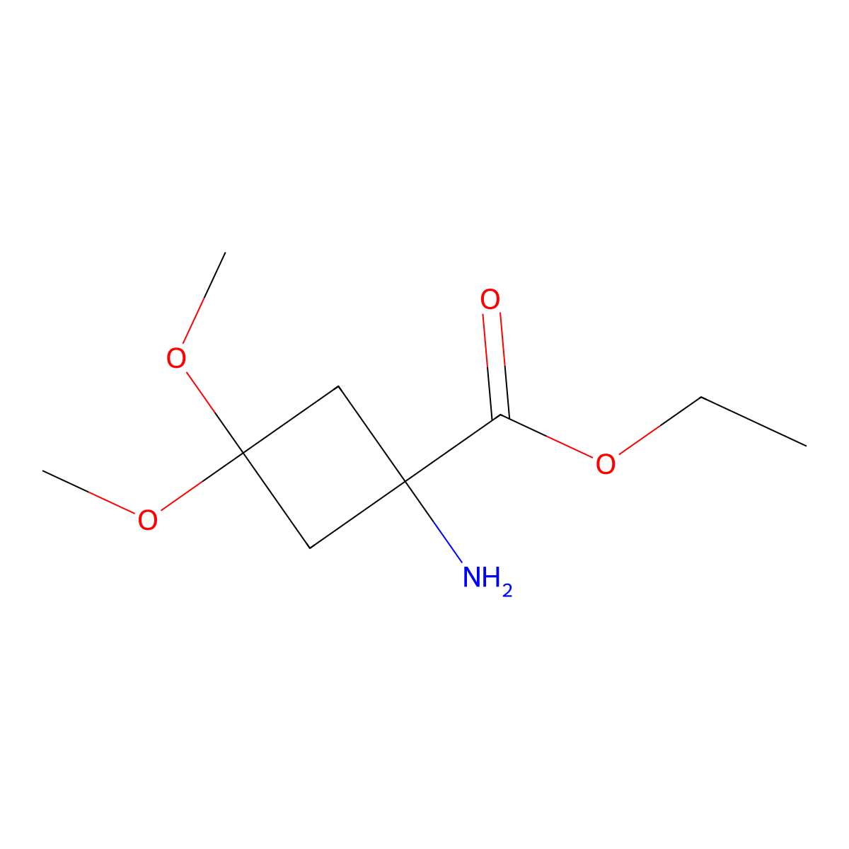 Ethyl 1-amino-3,3-dimethoxycyclobutane-1-carboxylate molecular structure, CAS 1824115-84-5
