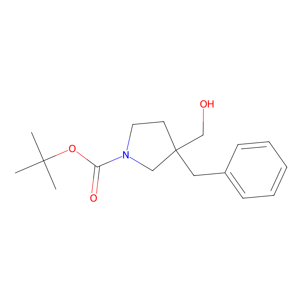 Tert-butyl 3-benzyl-3-(hydroxymethyl)pyrrolidine-1-carboxylate molecular structure, CAS 1824117-25-0