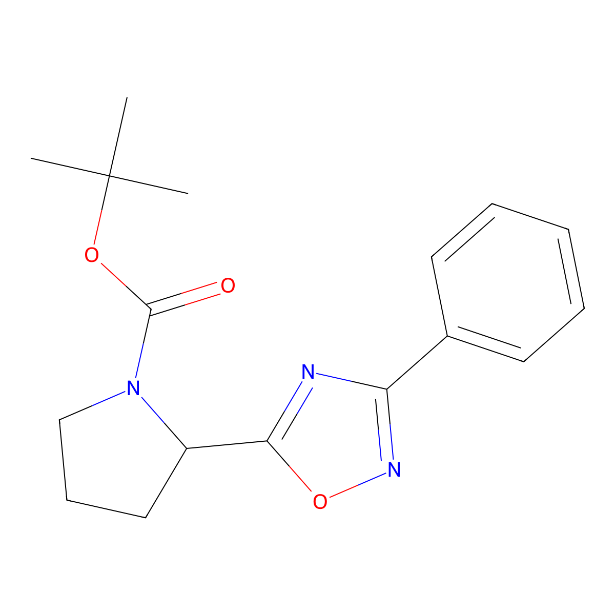 Tert-butyl 2-(3-phenyl-1,2,4-oxadiazol-5-yl)pyrrolidine-1-carboxylate molecular structure, CAS 1824118-62-8