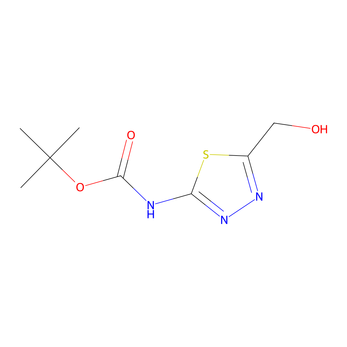Tert-butyl (5-(hydroxymethyl)-1,3,4-thiadiazol-2-yl)carbamate molecular structure, CAS 1824119-90-5