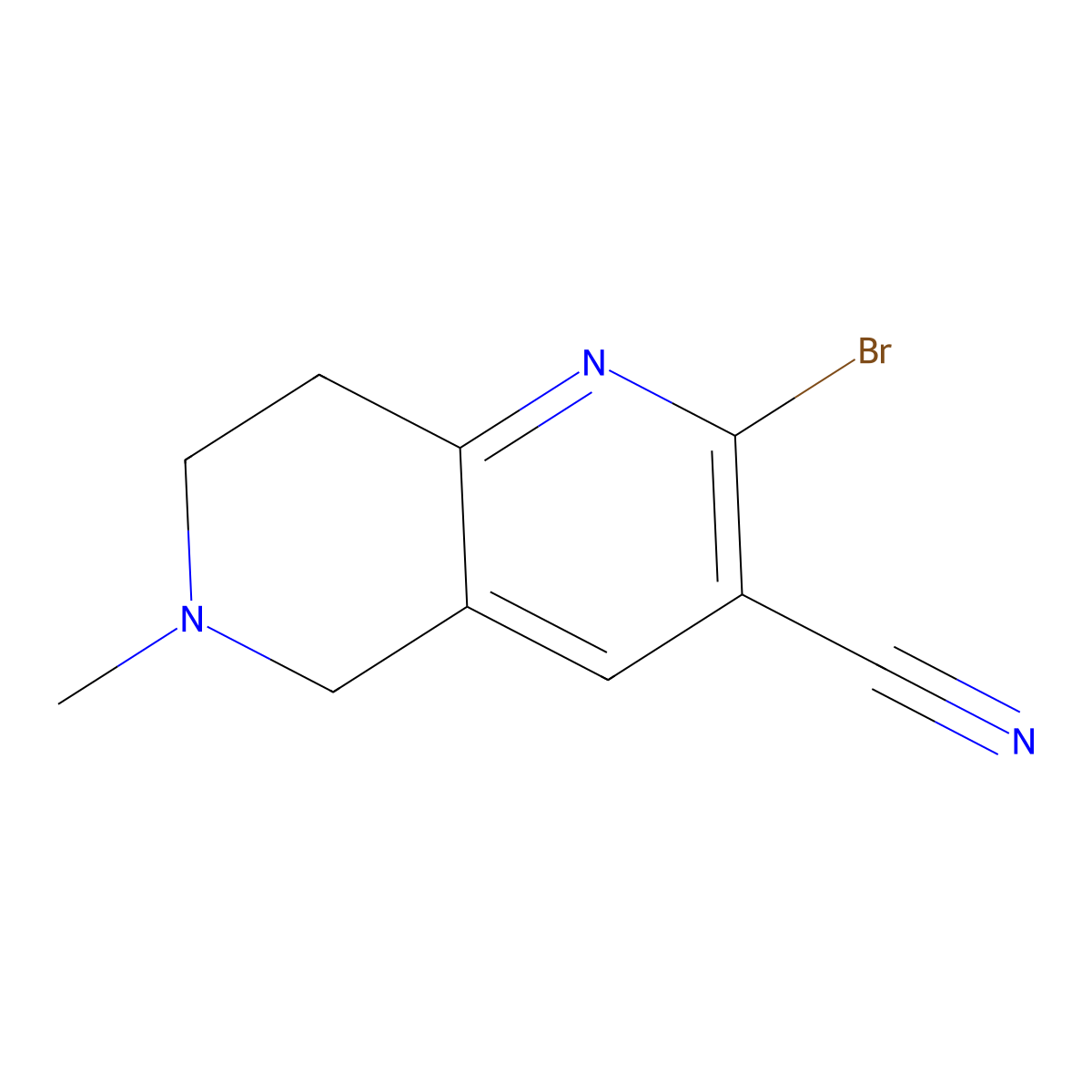 2-Bromo-6-methyl-5,6,7,8-tetrahydro-1,6-naphthyridine-3-carbonitrile molecular structure, CAS 1824129-34-1