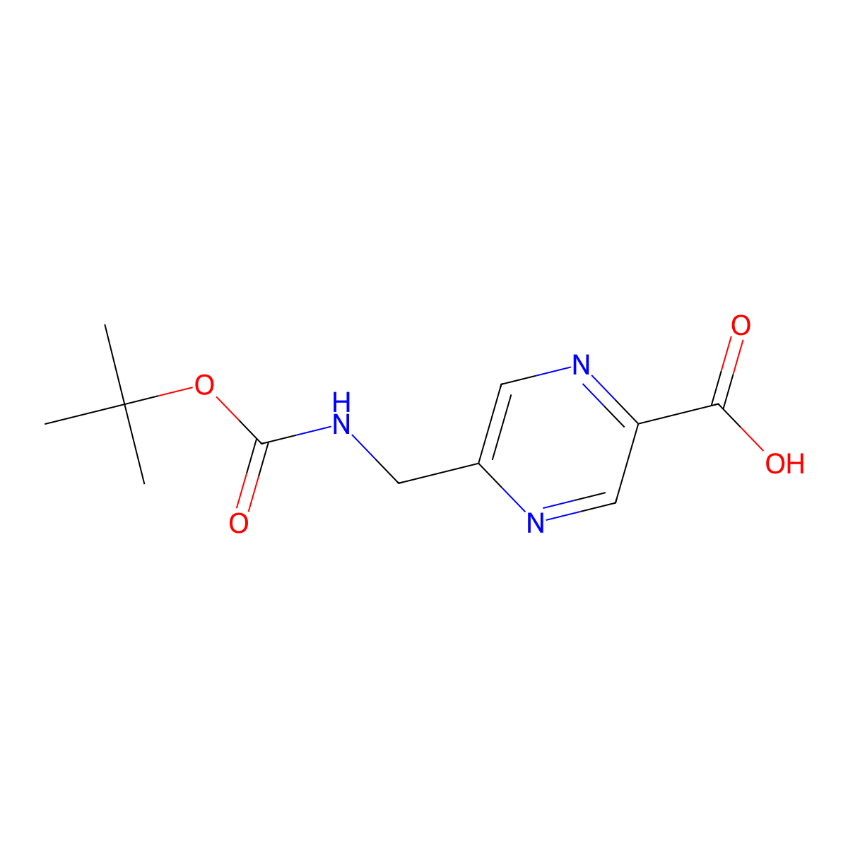 5-(((tert-Butoxycarbonyl)amino)methyl)pyrazine-2-carboxylic acid molecular structure, CAS 1824146-33-9