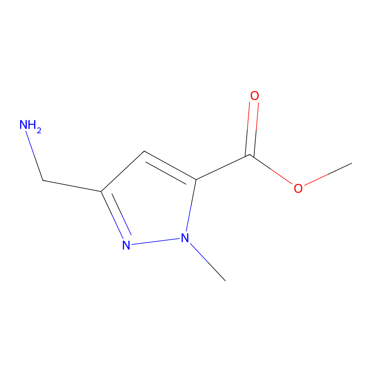 Methyl 3-(aminomethyl)-1-methyl-1H-pyrazole-5-carboxylate molecular structure, CAS 1824146-80-6