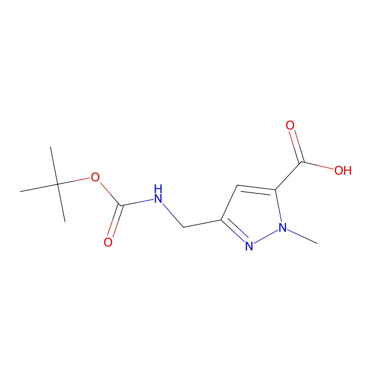 3-({[(tert-butoxy)carbonyl]amino}methyl)-1-methyl-1H-pyrazole-5-carboxylic acid molecular structure, CAS 1824147-46-7