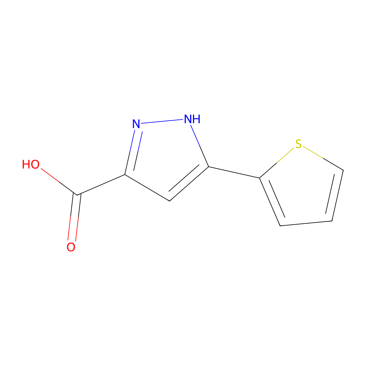 5-(Thiophen-2-yl)-1H-pyrazole-3-carboxylic acid molecular structure, CAS 182415-24-3