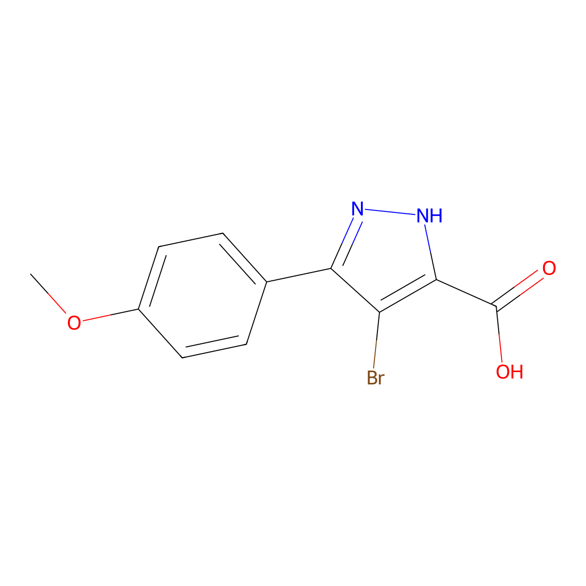 4-bromo-3-(4-methoxyphenyl)-1H-pyrazole-5-carboxylic acid molecular structure, CAS 182415-28-7
