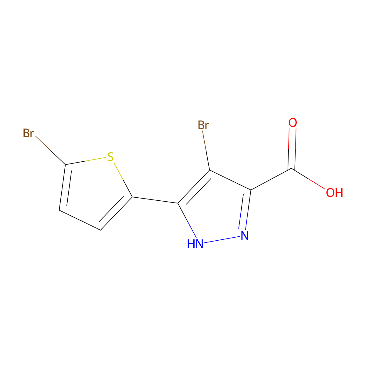 4-bromo-3-(5-bromo-2-thienyl)-1H-pyrazole-5-carboxylic acid molecular structure, CAS 182415-31-2