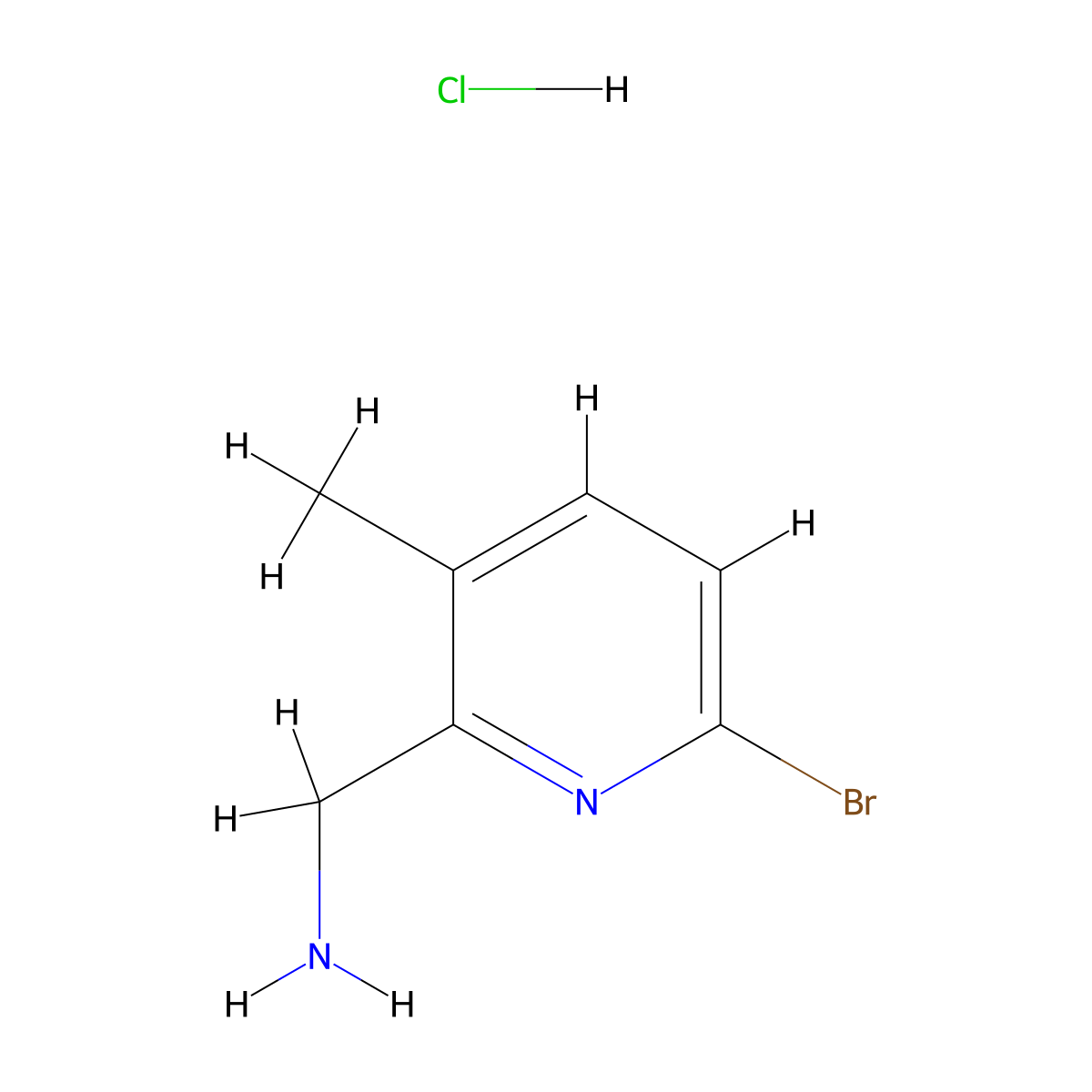(6-Bromo-3-methylpyridin-2-yl)methanamine hydrochloride molecular structure, CAS 1824158-72-6