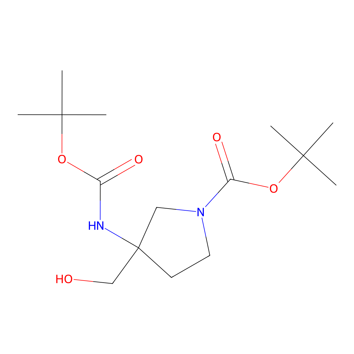 Tert-butyl 3-{[(tert-butoxy)carbonyl]amino}-3-(hydroxymethyl)pyrrolidine-1-carboxylate molecular structure, CAS 1824168-99-1