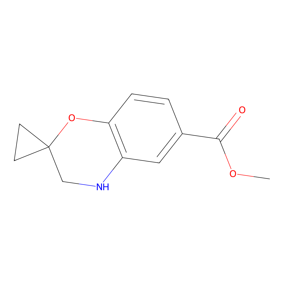 Methyl 3,4-dihydrospiro[1,4-benzoxazine-2,1'-cyclopropane]-6-carboxylate molecular structure, CAS 1824190-01-3