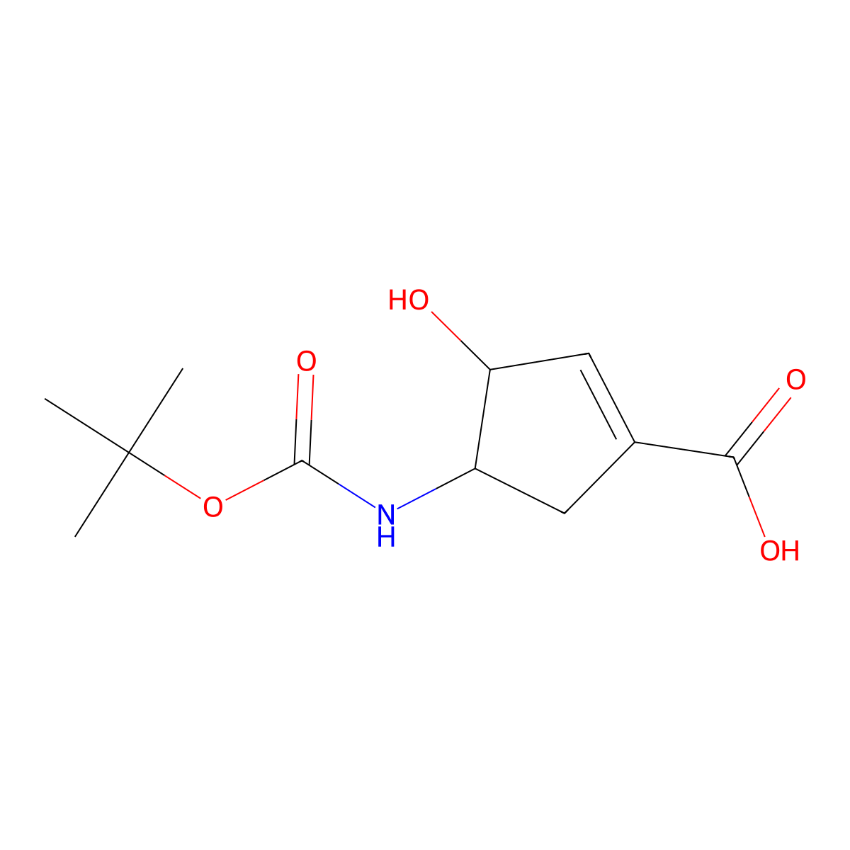 4-{[(Tert-butoxy)carbonyl]amino}-3-hydroxycyclopent-1-ene-1-carboxylic acid molecular structure, CAS 1824215-02-2